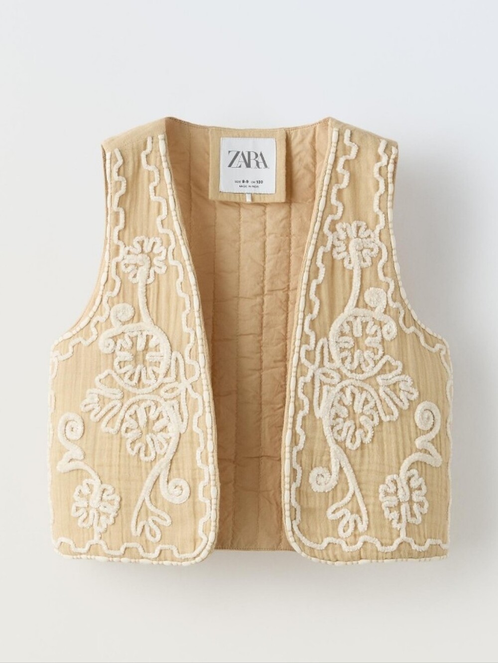 ZARA Cream Embroidered V-Neck Crop Vest Girls Size 13-14